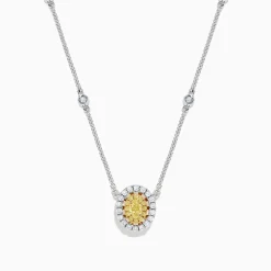 Necklaces & Pendants|BH Multi Canare 14K White Gold Oval Halo Yellow Diamond Pendant Necklace, 0.81 TCW