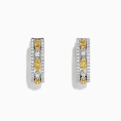 Earrings|BH Multi Canare 14K White Gold 5/8"Yellow Diamond Hoop Earrings, 0.67 TCW