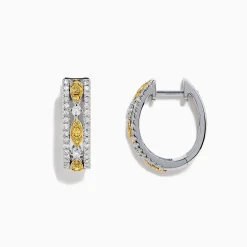 Earrings|BH Multi Canare 14K White Gold 5/8"Yellow Diamond Hoop Earrings, 0.67 TCW