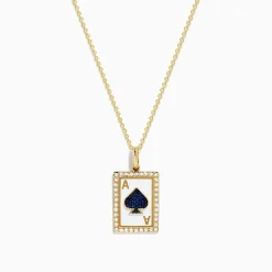 Necklaces & Pendants|Effy Jewelry Casino 14K Yellow Gold Diamond and Sapphire Spade Card Pendant