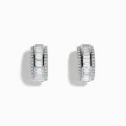 Earrings|Effy Jewelry Classique 14K White Gold 1/2" Diamond Hoop Earrings 1.01 TCW
