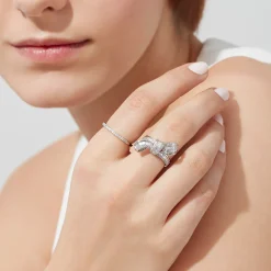 Rings|BH Classique 14K White Gold Diamond Bow Ring, 1.08 TCW