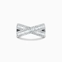 Rings|Effy Jewelry Classique 14K White Gold Diamond Cross Over Ring, 0.95 TCW