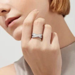 Rings|Effy Jewelry Classique 14K White Gold Diamond Cross Over Ring, 0.95 TCW