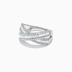 Rings|Effy Jewelry Classique 14K White Gold Diamond Cross Over Ring, 0.95 TCW