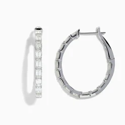 Earrings|Effy Jewelry Classique 14K White Gold Diamond Hoop Earrings