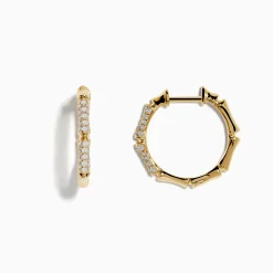 Earrings|Effy Jewelry D'Oro 14 Karat Yellow Gold 5/8" Diamond Bamboo Hoop Earrings