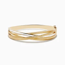Bracelets|Effy Jewelry D'Oro 14K Brushed Yellow Gold Diamond Crossover Bangle 1.10 TCW
