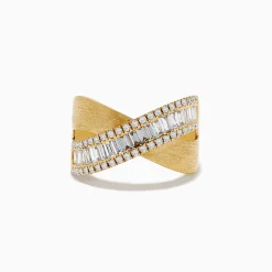 Rings|Effy Jewelry D'Oro 14K Brushed Yellow Gold Diamond Criss Cross Ring