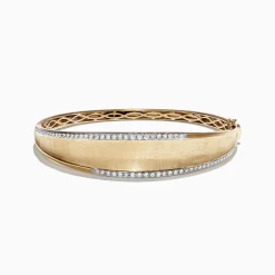 Bracelets|Effy Jewelry D'Oro 14K Brushed Yellow Gold Diamond Bangle, 0.77 TCW