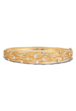 Bracelets|Effy Jewelry D'Oro 14K Textured Yellow Gold Diamond Bangle, 1.01 TCW
