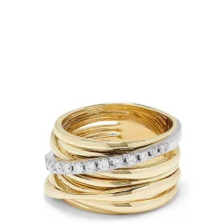 Rings|Effy Jewelry D'Oro 14K Yellow and White Gold Diamond Crossover Ring, 0.39 TCW