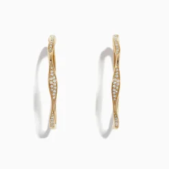 Earrings|Effy Jewelry D'Oro 14K Yellow Gold 1 1/4" Diamond Wave Hoop Earrings, 0.25 TCW