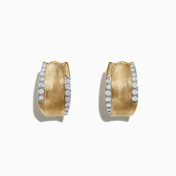 Earrings|Effy Jewelry D'Oro 14K Yellow Gold 5/8" French Clip Diamond Earrings, 0.39 TCW