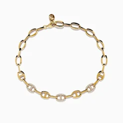 Bracelets|Effy Jewelry D'oro 14K Yellow Gold Anchor Chain Diamond Bracelet 0.27 TCW