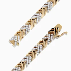 Bracelets|Effy Jewelry D'oro 14K Yellow Gold Braided Chain Link Diamond Bracelet 1.39 TCW