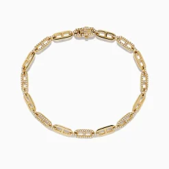 Bracelets|Effy Jewelry D'Oro 14K Yellow Gold Chain Link Diamond Bracelet 0.94 TCW
