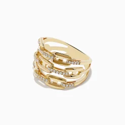 Rings|Effy Jewelry D'oro 14K Yellow Gold Diamond Anchor Chain Ring