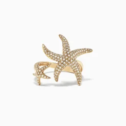 Rings|BH D'Oro 14K Yellow Gold Diamond Starfish Ring, 0.71 TCW