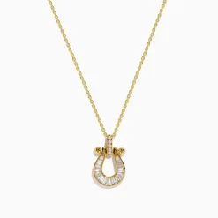Necklaces & Pendants|Effy Jewelry D'Oro 14K Yellow Gold Diamond Horseshoe Pendant