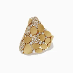 Rings|BH Multi D'Oro 14K Yellow Gold Diamond Pave Pebble Ring, 0.79 TCW