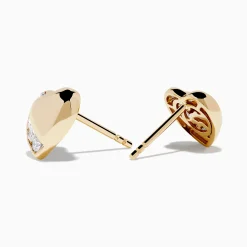 Earrings|Effy Jewelry D'Oro 14K Yellow Gold Diamond Heart Stud Earrings