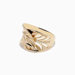 Rings|Effy Jewelry D'Oro 14K Yellow Gold Diamond Leaf Ring