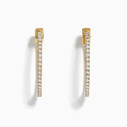 Earrings|Effy Jewelry D'Oro 14K Yellow Gold Diamond 1" Hoop Earrings