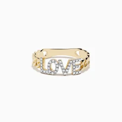 Rings|Effy Jewelry D'Oro 14K Yellow Gold Diamond "LOVE" Chain Link Ring