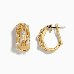 Earrings|Effy Jewelry D'Oro 14K Yellow Gold French Clip 3/4" Diamond Earrings, 0.69 TCW