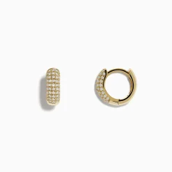 Earrings|Effy Jewelry D'Oro 14k Yellow Gold Pave Diamond 3/8" Huggie Earrings