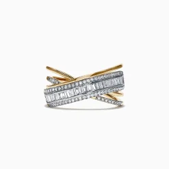 Rings|Effy Jewelry Duo 14K 2 Tone Gold Diamond Crossover Ring, 0.77 TCW