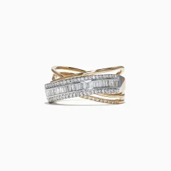Rings|Effy Jewelry Duo 14K 2 Tone Gold Diamond Crossover Ring, 0.77 TCW