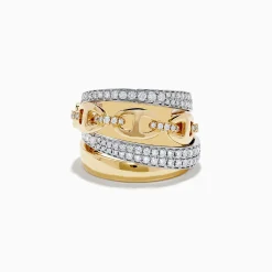 Rings|Effy Jewelry Duo 14K 2-Tone Gold Anchor Chain Diamond Ring
