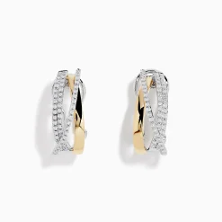 Earrings|Effy Jewelry Duo 14K Two Tone Gold 5/8" French Clip Diamond Earrings, 0.49 TCW