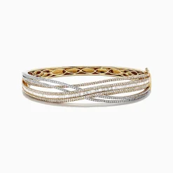 Bracelets|BH Multi Duo 14K Two Tone Gold Diamond Crossover Bangle, 3.15 TCW