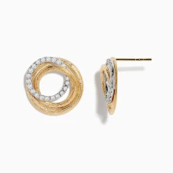 Earrings|Effy Jewelry Duo 14K Two-Tone Gold Diamond Statement Stud Earrings