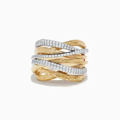 Rings|Effy Jewelry Duo 14K Two-Tone Textured Gold Pave Diamond Crossover Ring