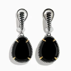 Earrings|Effy Jewelry Eclipse 925 Sterling Silver and 18K Yellow Gold Onyx Earrings