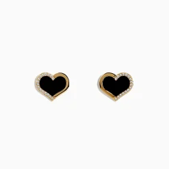 Earrings|Effy Jewelry Eclipse 14K Yellow Gold Onyx and Diamond Heart Earrings