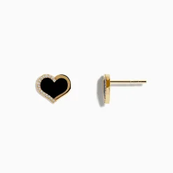 Earrings|Effy Jewelry Eclipse 14K Yellow Gold Onyx and Diamond Heart Earrings