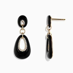 Earrings|Effy Jewelry Eclipse 14K Yellow Gold Onyx and Diamond Drop Earrings