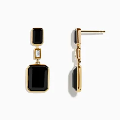 Earrings|Effy Jewelry Eclipse 14K Yellow Gold Onyx and Diamond Bezel Drop Earrings