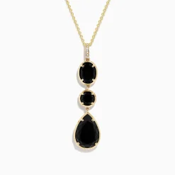 Necklaces & Pendants|Effy Jewelry Eclipse 14K Yellow Gold Onyx and Diamond Drop Pendant