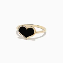 Rings|Effy Jewelry Eclipse 14K Yellow Gold Onyx and Diamond Heart Ring