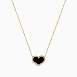 Necklaces & Pendants|Effy Jewelry Eclipse 14K Yellow Gold Onyx and Diamond Heart Necklace