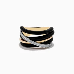 Rings|Effy Jewelry Eclipse 14K Yellow Gold Onyx and Diamond Crossover Ring
