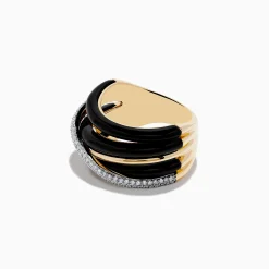 Rings|Effy Jewelry Eclipse 14K Yellow Gold Onyx and Diamond Crossover Ring