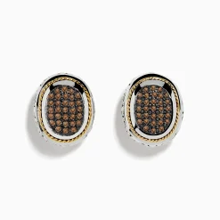 Earrings|Effy Jewelry Espresso 925 Sterling Silver and 18K Yellow Gold Espresso Diamond Earrings