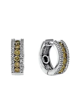Earrings|Effy Jewelry Espresso14K White Gold Brown and White Diamond Hoop Earrings, 1.02 TCW